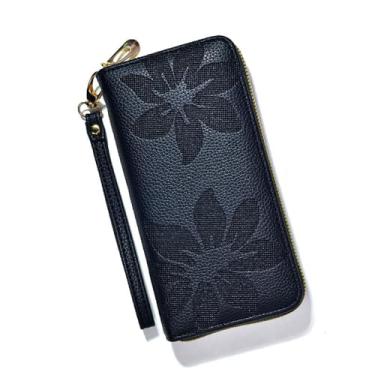 Imagem de Carteira feminina de grande capacidade com zíper, porta-cartão, carteira de pulso para mulheres, carteira de viagem feminina, Preto