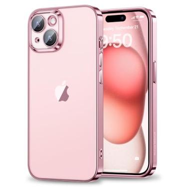 Imagem de SMARTDEVIL Capa para iPhone 15 rosa, antiamarelamento, proteção de nível militar, capa de telefone fina transparente para iPhone 15, proteção total da lente da câmera, antiarranhões