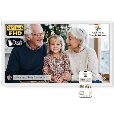 Imagem de NexFoto Porta-Retratos Digital Grande Com Tela Sensível Ao Toque De 21,5" E 64 Gb, Fhd Wi-Fi, Sincroniza O Google Fotos, Modo Presente, Fácil Compartilhar Fotos/Vídeos/Usb/Micro Sd, Presentes Para A