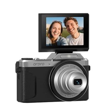 Imagem de Câmera digital 4K para fotografia, câmera vlogging WiFi de 64 MP para YouTube com tela flip de 2,8 polegadas e 180°, câmera de vídeo UHD com zoom óptico de 6X com cartão SD de 32 GB, 2 baterias