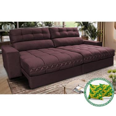 Imagem de Sofá Retrátil E Reclinável 2,52m Molas Ensacadas Cama Inbox Brasil Velusoft Vinho