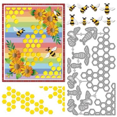 Imagem de GLOBLELAND Moldes de corte de colmeia de abelhas para fazer cartões, molduras de colmeias, cortes de metal, insetos, abelhas, cortes de favo de mel, estênceis para bricolagem em relevo, scrapbook