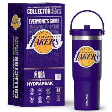 Imagem de Hydrapeak Copo de aço inoxidável Nomad de 947 ml oficialmente licenciado pela NBA Los Angeles Lakers, com alça e tampa de palha, garrafa de água à prova de vazamento em caixa de presente de