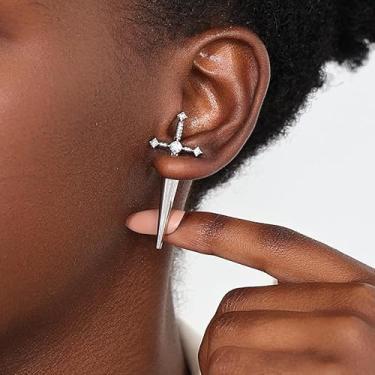 Imagem de Brincos de espada gótica, brincos de adaga de strass, preto, punk, joia frontal e traseira para mulheres, presentes de amizade, presentes para mulheres, dia dos namorados, Medium, Latão, Sem pedra