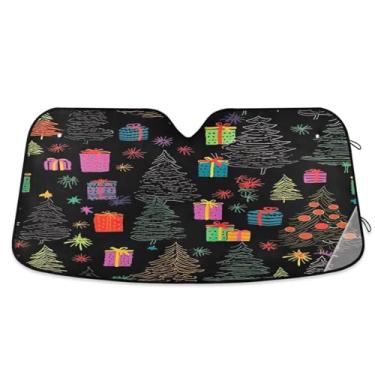 Imagem de Wassud Para-brisa para-sol acessórios de carro dobrável para janela dianteira do carro blocos raios UV árvores de Natal e presentes para-sol reflexivo 80 x 1,47 cm