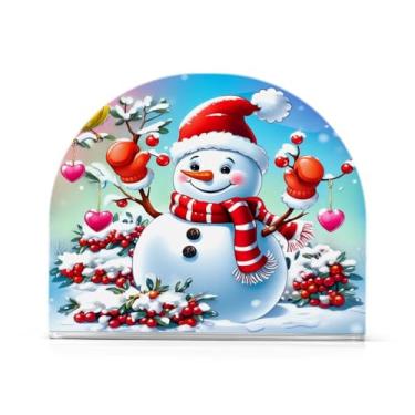 Imagem de Qilmy Porta-guardanapos de acrílico de boneco de neve de Natal, porta-guardanapos para mesas cozinha restaurante decoração de casa, suporte decorativo moderno para guardanapos de coquetel de papel de