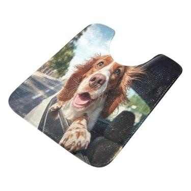 Imagem de Burbuja Tapete de banheiro Happy Dog, tapete de banho absorvente de pelúcia macio, base antiderrapante para piso de banheiro, oval em forma de U