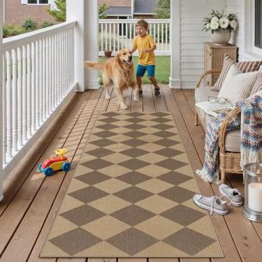 Imagem de PureCozy Tapete quadriculado de juta fácil de 6 x 20 cm, antiderrapante, antiderrapante, lavável, para uso externo, para entrada, interior, exterior, para entrada de cama, varanda