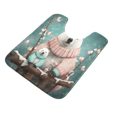 Imagem de Burbuja Tapete de banheiro de urso polar, tapete de banho absorvente de pelúcia macio, base de vaso sanitário antiderrapante para piso de banheiro, oval em forma de U