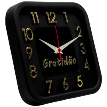 Imagem de Relógio de Parede Quadrado 24cm Preto com Dourado - Silencioso, Decoração para Sala, Cozinha e Escritório, Design Elegante para Ambientes Residenciais e Comerciais