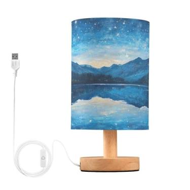 Imagem de Joisal Luminária de mesa azul Night Valley pequena com abajur de linho para mesa de cabeceira, lâmpadas laterais para quarto