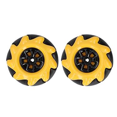 Imagem de Generic Mecanum Roda Robô Inteligente Carro DIY Componentes de Brinquedo Suave Running Omnidirecional para Entusiastas de Blocos de Construção ABS Borracha Amarelo Preto 48mm (1 par)