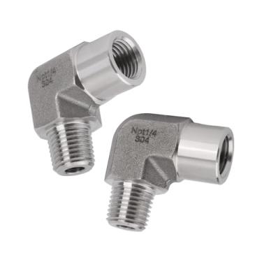 Imagem de 2 Cotovelos de Rua de 90 Graus em Aço Inoxidável, Rosca Fêmea NPT 1/4" x Rosca Macho NPT 1/4" Adaptador Cotovelo Rua Reforçado, 2800 PSI