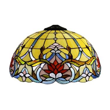Imagem de Cúpula de abajur Tiffany de 40 cm (16 polegadas) - Substituição apenas - Estilo Barroco - Vitral - Mogno Amarelo - Cúpula elegante - Cúpula vintage antiga tradicional para luminária de mesa,