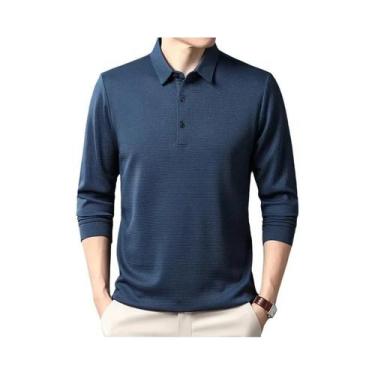 Imagem de Camiseta polo casual masculina de manga comprida verão confortável top