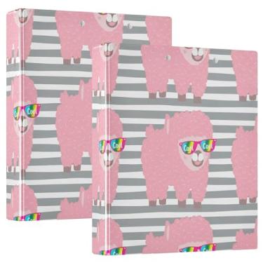 Imagem de Fichário fofo rosa alpaca arco-íris legal 3 anéis 1,5 polegada comporta 200 folhas fofas pastas de caderno anel redondo fichário de escritório, 31,5 x 27 x 6 cm, 1 pacote