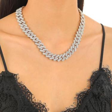 Imagem de Corrente de elos cubanos para homens e mulheres Miami, corrente cubana de ouro 18 quilates, corrente de corte de diamante, joias hip hop geladas de 17 mm