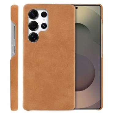 Imagem de SOKAD Capa de couro para Samsung Galaxy S25 Ultra compatível com Magsafe, design elegante vintage para homens e mulheres, capa protetora antiderrapante fina e fina para Galaxy S25 Ultra, marrom