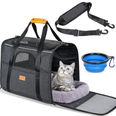 Imagem de Morpilot Transportador para gatos – Transportador de gato macio grande para gatos grandes e médios e filhotes de até 8 kg, transportador de animais de estimação com zíperes de segurança, tigela
