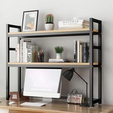 Imagem de Estante de mesa de metal de 2 camadas para mesa de computador - prateleira de mesa de computador industrial, estante multiuso de bancada, suporte organizador de mesa ajustável, suporte para exibição