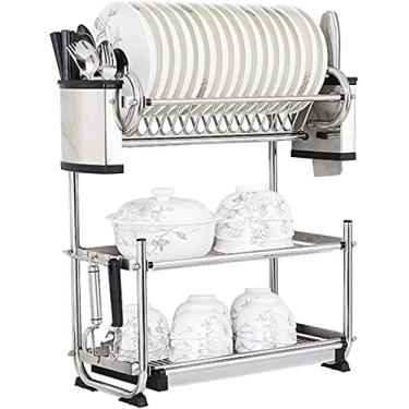 Imagem de Escorredor de pratos de 3 camadas com bandeja coletora de cozinha escorredor de pratos de aço inoxidável organizador para panelas tigelas pratos e utensílios (tamanho: 45 cm) (tamanho: 40 cm