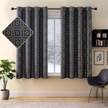 Imagem de ZHOCHI Starsky Metallic Full Blackout Cortina Painéis de Janela 153 cm Design de Ilhós Longos para Crianças Conjunto de Tratamento de Janela com Isolamento Térmico Eficiente Energético para Quarto