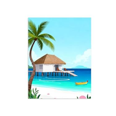Imagem de Pôster paisagem - Praia Mar Maldivas - Impressões em Tela - Imagem Moderna Natureza para Sala de Estar Decoração 50x65cm Sem Moldura