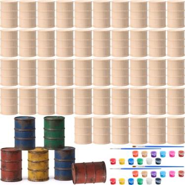 Imagem de DoubleFill Kit de artesanato de tambores de óleo de madeira, pequenos barris de carga inacabados a granel, mini tambores de carga de madeira DIY para miniaturas, modelos em escala, fabricação de trens