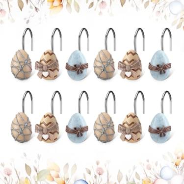 Imagem de Colingmill 12 ganchos de cortina de chuveiro de Páscoa, ovos de Páscoa, ganchos de cortina de chuveiro, ovos, vintage, resistentes à ferrugem, anéis para decoração de casa de banho, quarto, casa de