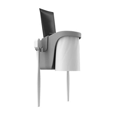 Imagem de Rack com Dispenser Automático de Creme Dental Espremedor Suporte Parede Copo Magnético 2 Slots ABS Boa Ventilação Instalação Fácil para Banheiro