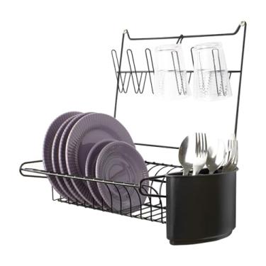 Imagem de Escorredor de louças suspenso de Parede para 10 Pratos e Talheres - Fiver (Preto)