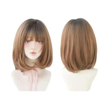 Imagem de Peruca Pixie Cut Rosa Marrom Sintética Curta Lisa De Alta Densidade Co