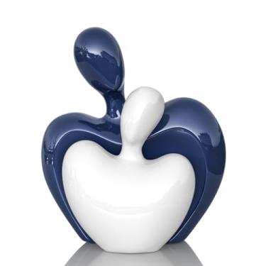 Imagem de LINYTHER Estatueta de cerâmica para casais, escultura moderna abstrata abraçando amantes para prateleiras, decoração de console e suporte de TV, pequena estátua de abraço de coração, presente de