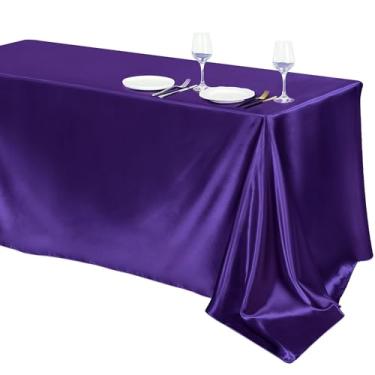 Imagem de TURSTIN 1 pacote com toalha de mesa de cetim roxo escuro, 250 x 137 cm, sobreposição de cetim, toalha de mesa retangular de seda brilhante, decoração de mesa de tecido liso para festas de banquete de