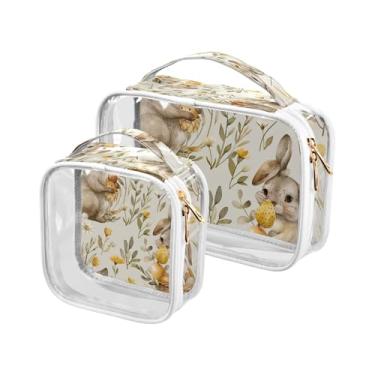 Imagem de xigua Bolsa de maquiagem feminina de coelhinho da Páscoa, transparente, bolsa de cosméticos de viagem, portátil, impermeável, para viagem, férias, organização de banheiro
