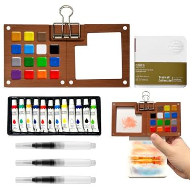 Imagem de Mini conjunto de viagem aquarela, kit de pintura de viagem, conjuntos de paleta de aquarela portátil com canetas de aquarela, clipes de fichário, inclui 12 cores de tinta para iniciantes artistas
