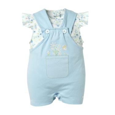 Imagem de Macacão Jardineira Bebê Menina Curto + Body Azul Serena- Hug