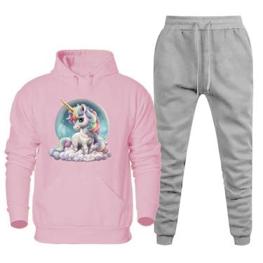 Imagem de Conjunto Moletom de Frio Feminino Estampa Unicornio Otimo Caimento Com Calça Basica Moderna Macia-Feminino