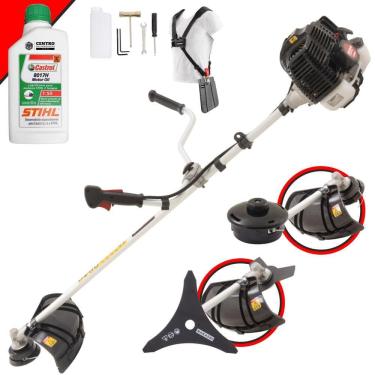 Imagem de Roçadeira À Gasolina Kawashima KW52-LE KW52LE 2T 52cc 2,5HP Modelo Completo C/ Lâmina, Carretel e Cinto de Sustentação Duplo + ÓLEO CASTROL STIHL 2T