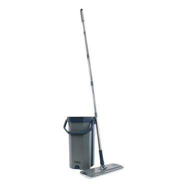Imagem de Flat Mop Com Balde Cinza 10l, Espremedor E Refil De Microfibra - Nobre
