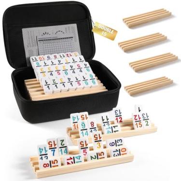 Imagem de Conjunto Mexican Train Dominoes uvcany com 136 peças e 8 prateleiras