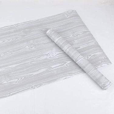 Imagem de WSWJDW Papel de parede autoadesivo de grãos de madeira 3D impermeável PVC para cozinha Armário Móveis Renovação Adesivo de parede para porta, bordo prateado, 5mx45cm