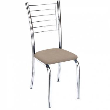 Imagem de Cadeira Vanessa Cromada Para Cozinha Assento Suede Bege