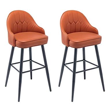 Imagem de Pu Conjunto de Fezes de Barra de Barra de Cozinha de Couro de 2 com Costas, Cadeiras de Barra de Altura, Assento Estofado com Moldura Cromo Preto, para Barras, Sala de Jantar (Altura 75 Cm) (Color :