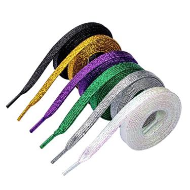 Imagem de Booyckiy 6 pares de cadarços com glitter para tênis, cadarços metálicos planos de 119 cm para calçados esportivos de lona, Preto, branco, ouro, prata, roxo, verde, Large