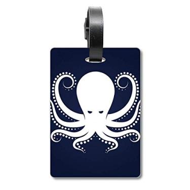 Imagem de Octopus Marine Life Bolsa de mala com estampa preta e branca Etiqueta para cartão de bagagem