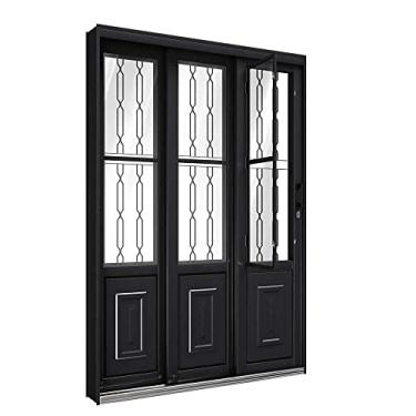 Imagem de Porta de Correr de Aço com Postigo 213 x 150 x 17 cm Preto 3 Folhas Esquerda Grade Mosaico Riobras Pronta