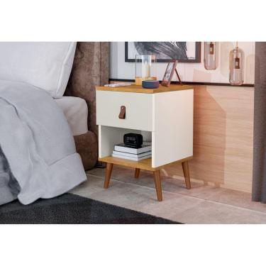 Imagem de Mesa de Cabeceira Larissa em MDP com Pintura Off White/Marrom