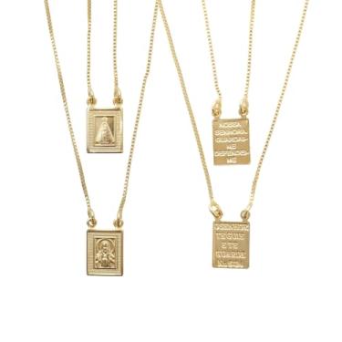 Imagem de Escapulário Nossa Senhora Aparecida Banhado a Ouro 18k Semi Joia Religiosa com Corrente 35 cm Pingentes 1,5 cm Brilho Duradouro e Embalagem para Presente