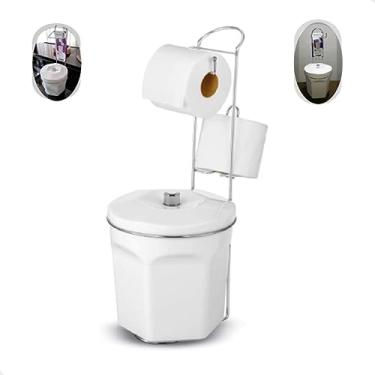 Imagem de Porta Papel Higiênico com Lixeira Branca 6L Suporte para 2 Rolos Cromado